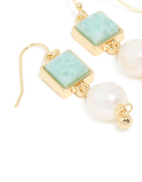 Gold Plated Green Semi Precious Stone Freshwater Pearl Statement Earrings - link has visual effect only
