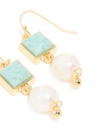 Gold Plated Green Semi Precious Stone Freshwater Pearl Statement Earrings - link has visual effect only