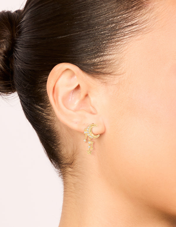 Gold Plated Cubic Zirconia Celestial Drop Earrings