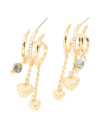 Gold Plated Heart & Semi Precious Stone Chain Hoop Earrings - link has visual effect only