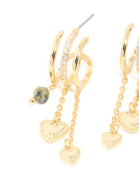 Gold Plated Heart & Semi Precious Stone Chain Hoop Earrings - link has visual effect only