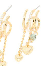 Gold Plated Heart & Semi Precious Stone Chain Hoop Earrings - link has visual effect only