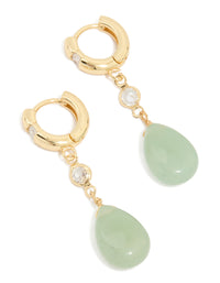 Gold Plated Green Semi Precious Stone Cubic Zirconia Teardrop Earrings - link has visual effect only