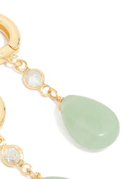 Gold Plated Green Semi Precious Stone Cubic Zirconia Teardrop Earrings - link has visual effect only