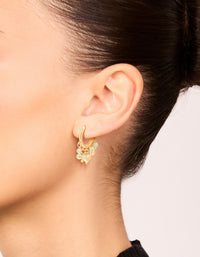 Gold Plated Green Semi Precious Stone Heart Drop Huggie Earrings - link has visual effect only