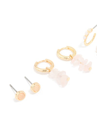 Gold Plated Rose Quartz & Pearl Huggie Earrings 4-Pack - link has visual effect only