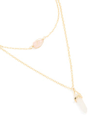 Gold Plated Rose Quartz Layered Necklace - link has visual effect only