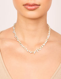 Gold Plated Rose Quartz Chip Triangle Necklace - link has visual effect only