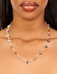 Gold Plated Semi Precious Stones & Pearls Alternating Necklace - link has visual effect only