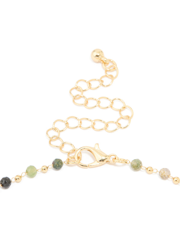 Gold Plated Green Semi Precious Stone & Pearl Necklace