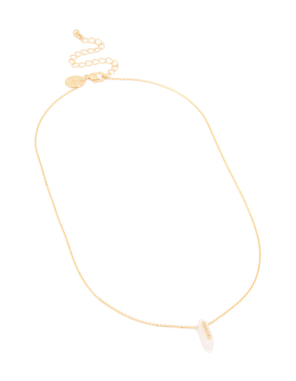 Gold Plated Rose Quartz & Cubic Zirconia Pendant Necklace