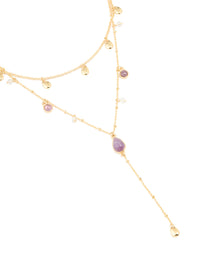 Gold Plated Purple Semi Precious Stone Droplet Layered Y-Necklace - link has visual effect only