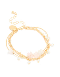 Gold Plated Rose Quartz & Pearl Chain Layered Bracelet - link has visual effect only