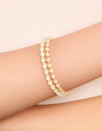 Gold Plated Green Semi Precious Stone Pearl & Ball Charm Layered Bracelet - link has visual effect only