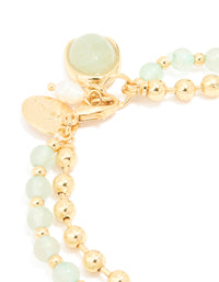 Gold Plated Green Semi Precious Stone Pearl & Ball Charm Layered Bracelet - link has visual effect only