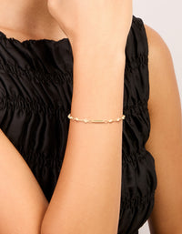 Gold Plated Cubic Zirconia Bar Chain Bracelet - link has visual effect only