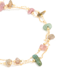 Gold Plated Multicoloured Semi Precious Stone Chip Layered Bracelet - link has visual effect only