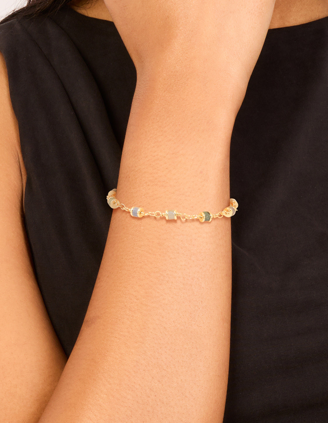 Gold Plated Multicoloured Semi Precious Stone Rondell Bracelet