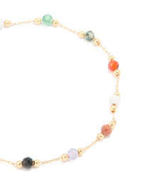 Gold Plated Multicoloured Semi Precious Stone Beaded Bracelet - link has visual effect only
