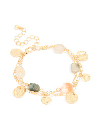 Gold Plated Beaded Semi Precious Stone & Disc Layered Bracelet - link has visual effect only