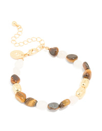 Gold Plated Rose Quartz & Tigers Eye Bracelet - link has visual effect only