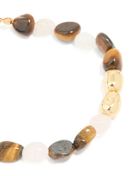Gold Plated Rose Quartz & Tigers Eye Bracelet - link has visual effect only