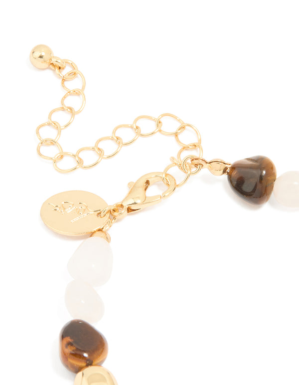 Gold Plated Rose Quartz & Tigers Eye Bracelet