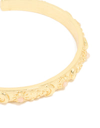 Gold Plated Rose Quartz Celestial Open Wrist Cuff - link has visual effect only