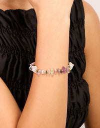 Gold Plated Multicoloured Semi Precious Stone Large Chip Stretch Bracelet - link has visual effect only
