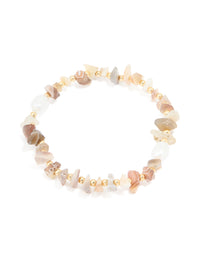 Gold Plated Mixed Semi Precious Stone & Pearl Stretch Bracelet - link has visual effect only