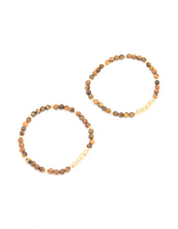 Gold Plated Tigers Eye Stretch Bracelets 2-Pack - link has visual effect only