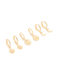 Gold Plated Diamante Celestial Huggie Earrings 3-Pack - link has visual effect only