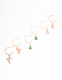 Gold Diamante Snow men & Candy Cane Hoop Charm Earrings 3-Pack - link has visual effect only