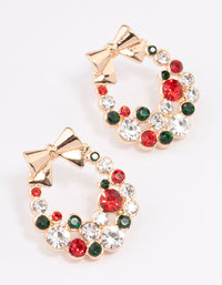 Gold Multicoloured Diamante Wreath With Gold Bow Stud Earrings - link has visual effect only