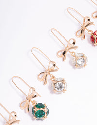Gold Bow & Multicoloured Diamante Drop Earrings 3-Pack - link has visual effect only