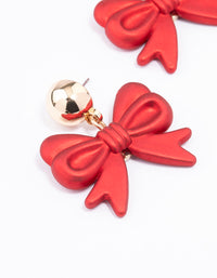 Gold Red Pearlised Bow Earrings - link has visual effect only
