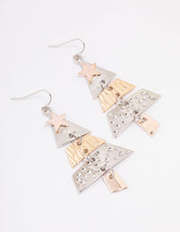 Mixed Metal Festive Tree Pieces Drop Earrings - link has visual effect only
