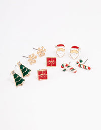 Gold Snowflake & Red Present Earrings 5-Pack - link has visual effect only