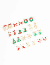 Gold Candy Cane & Bow Earrings 12-Pack - link has visual effect only