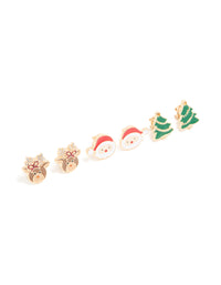 Santa Reindeer & Festive Tree Clip On Earrings 3-Pack - link has visual effect only