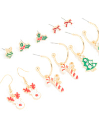 Gold Holly & Festive Earrings 6-Pack - link has visual effect only
