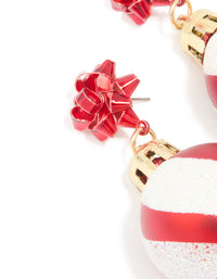 Gold Red Ribbon Bauble Drop Earrings - link has visual effect only