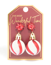 Gold Red Ribbon Bauble Drop Earrings - link has visual effect only