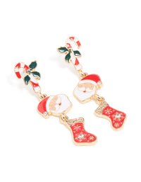 Gold Santa Stocking & Holly Drop Earrings - link has visual effect only
