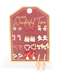 Gold Candy Cane Heart & Present Earrings 12-Pack - link has visual effect only