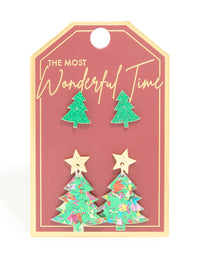 Acrylic Festive Tree Stud Earrings 2-Pack - link has visual effect only