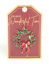 Gold Holly Bow Wreath Brooch - link has visual effect only