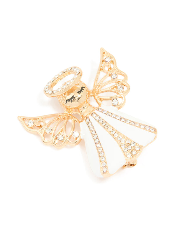 Gold Diamante Angel Brooch