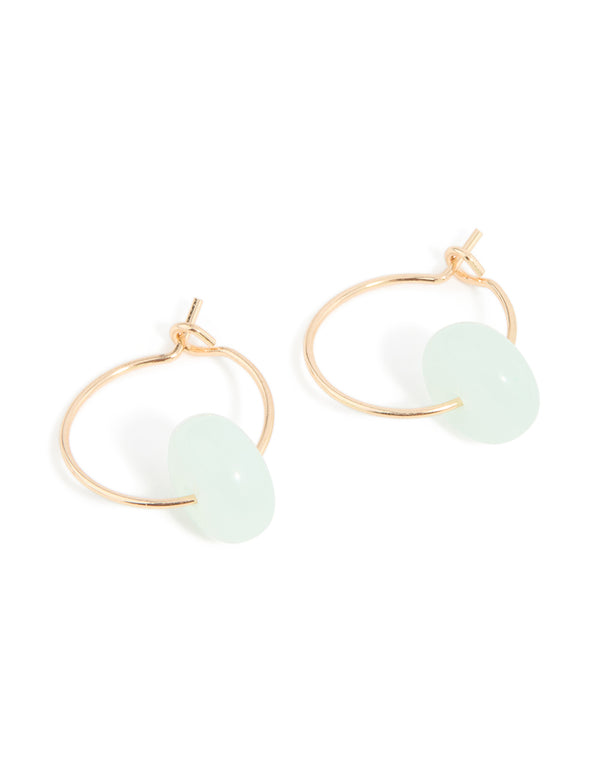 Gold Blue Beaded Rondell Hoop Earrings