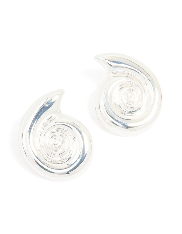 Silver Snail Swirl Stud Earrings